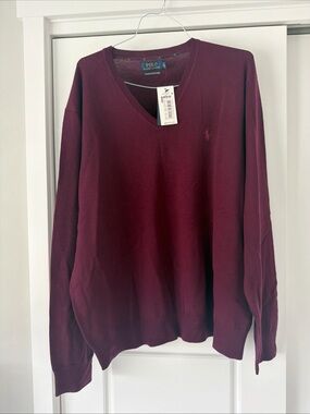 Polo Ralph Lauren NWT Classic V-Neck Sweater - Burgundy